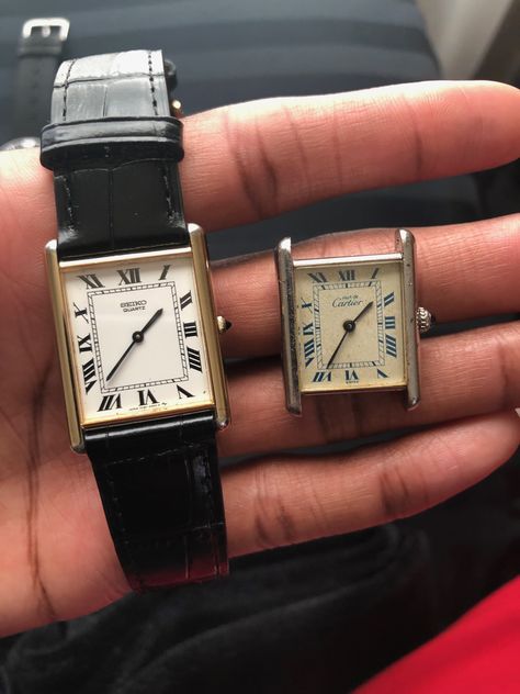 Cartier & Seiko Tanks Seiko Square Watch, Seiko Vintage Watch, Seiko Tank Watch, Seiko Tank, Time Is Relative, Square Watches, Seiko Vintage, Seiko Mod, Tank Watch