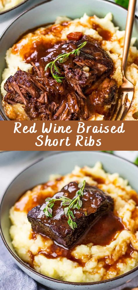 Red Wine Braised Short Ribs - Cheff Recipes Short Ribs In Dutch Oven, Ribs In Dutch Oven, Dutch Oven Ribs, Red Wine Braised Short Ribs, Oven Ribs, Wine Braised Short Ribs, Braised Short Ribs Recipe, Short Ribs Slow Cooker, Short Ribs Recipe