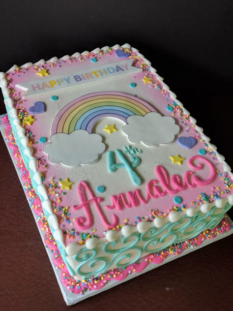 Rainbow Sheet Cake Birthday, Unicorn Sheet Cake Ideas, Rainbow Sheet Cake, Unicorn Sheet Cake, Rainbow Cake Birthday, Cake Designs For Girl, Fancy Wedding Cakes, Sheet Cake Designs, Rectangle Cake