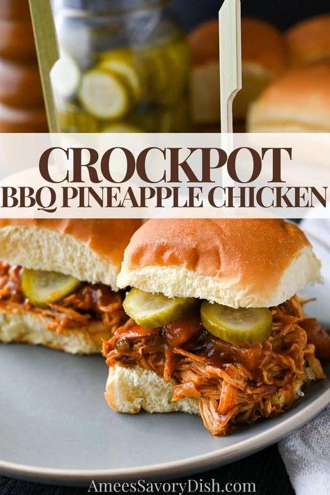 Crockpot BBQ Pineapple Chicken Crockpot Bbq Pulled Chicken Frozen, Bbq Peach Chicken Crockpot, Barbecue Pineapple Chicken Crockpot, Bbq Pineapple Chicken Crockpot, Crockpot Bbq Chicken Recipes, Pineapple Chicken Sandwich, Barbeque Chicken Crockpot, Chicken Tacos Recipes, Sandwich Specials