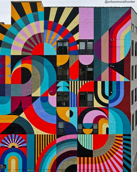 Folding the Prism | Mural by Jessie Unterholder and Katey Tr… | Flickr Abstract Mural Wall Street Art, Mural Art Ideas Inspiration, Abstract Geometric Art Pattern Design, Canvas Drawings For Beginners, Easy Canvas Drawings, Drawing Ideas On Canvas, Geometric Art Painting, Prism Art, Geometric Mural