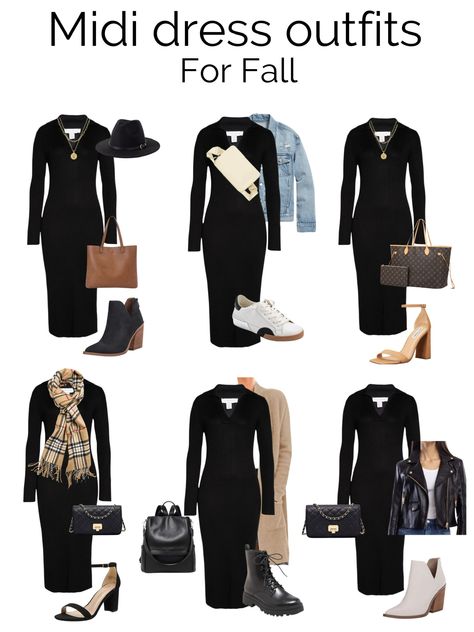 Style Black Dress For Work, Bodycon Knit Dress Outfit, Long Black Long Sleeve Dress Outfit, Long Sleeve Black Midi Dress Outfit, Maxi Black Dress Outfit Winter, Knitted Dress Outfit Autumn, Autumn Black Dress, Long Ribbed Dress Outfit Winter, Long Maxi Dress Winter Outfit