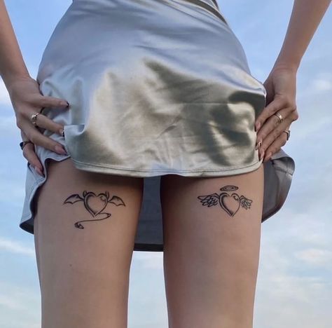 Back Of Thigh Tattoo, Upper Leg Tattoos, Back Of Leg Tattoos, Cute Thigh Tattoos, Leg Tattoos Women, Aesthetic Tattoos, Wings Art, Thigh Tattoos Women, Baby Tattoos