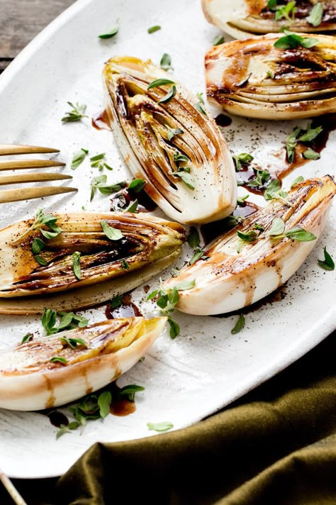 Sautéed Endive With Balsamic Butter Recipe - NYT Cooking Belgium Endive Recipes, Roasted Endive, Grilled Endive Recipes, Endive Cups, Grilled Endive Salad, Endive Appetizers, Half Recipe, Endive Recipes, Endive Salad