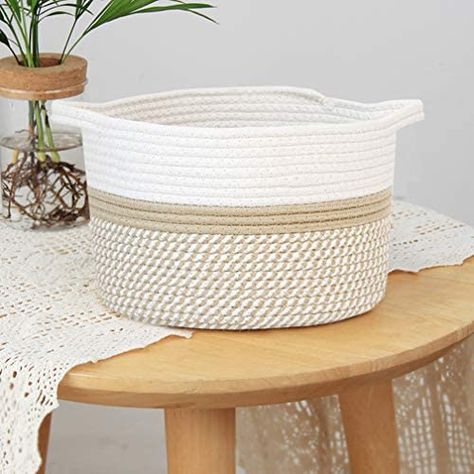 Inwagui Cotton Rope Basket Large Storage Basket Baby Laundry Basket Braided Baskets Toy Cotton Rope Basket with Handle for Nursery Living Room Decoration - Khaki and White : Amazon.de: Baby Products Baby Storage Baskets, Baby Laundry Basket, Large Storage Basket, Cotton Rope Basket, Baby Storage, Baby Laundry, Laundry Basket Organization, Soft Storage, Úložný Box