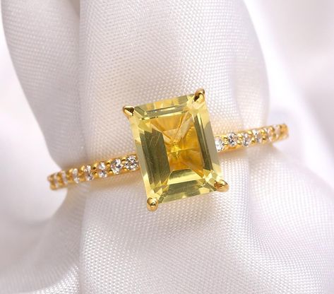 Octagon Shaped Citrine Jewelry For Anniversary, Gold Octagon Citrine Ring, Faceted Yellow Gold Octagon Jewelry, Classic Yellow Octagon Jewelry, Octagon-shaped Citrine Jewelry For Anniversary, Yellow Gemstone Ring, Boho Wedding Ring, Unique Engagement Gifts, Gold Wedding Jewelry