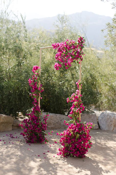 Bouganvilla Arch Wedding, Bougainvillea Flower Crown, Pink Bogenvilla, Bougainvillea Wedding Aisle, Bougainvillea Floral Arrangement, Moab Wedding Flowers, Bougenville Wedding Decor, Artificial Bougainvillea Decor, Boganvilla In Arch