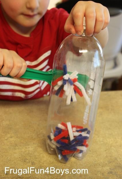 Create a discovery bottle with pipe cleaners and a plastic soda bottle then add a magnet wand for hours of fun. Magnetic Experiments For Preschool, Magnets For Preschoolers, Magnet Science Preschool, Magnet Play Preschool, Magnet Activity Preschool, Preschool Magnet Craft, Magnets Preschool Activities, Magnet Center Preschool, Toddler Magnet Activities