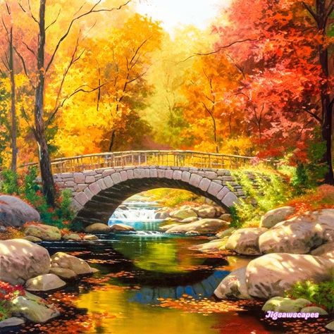 Beautiful Paintings Of Nature, Oil Pastel Landscape, 숲 사진, Train Bridge, Norman Rockwell Paintings, Bridge Painting, Watercolor Art Landscape, Waterfall Paintings, Pastel Landscape