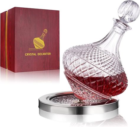 Spinning wine decanter with stopper, 50 oz red wine decanter crystal and gift box, for wedding gift, birthday, helovers'day, christmas day. Gift Box For Wedding, Red Wine Decanter, Wine Decanter Set, Wine Bar Cabinet, Wine Carafe, Crystal Decanter, Decanter Set, Best Wine, 50th Birthday Gifts