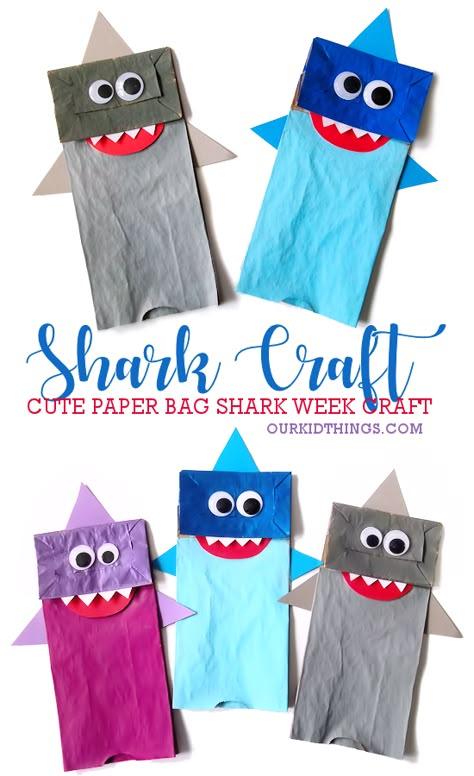 Shark Puppet Craft Paper Bag, Preschool Paper Bag Crafts, Summer Crafts For Kids 3-4, Daycare Crafts Printable, Kinder Summer Crafts, Summer Kindergarten Crafts Art Projects, Best Preschool Crafts, Crafts Using Paper Bags, Ocean Theme Arts And Crafts For Kids