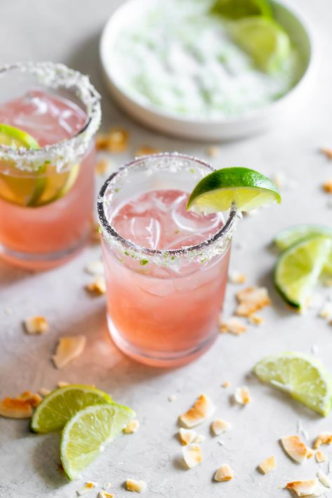 Guava Coconut Lime Margarita - A Sassy Spoon Recipes With Guava, Classic Lime Margarita Recipe, Coconut Lime Margarita Recipe, Coconut Lime Margarita, Agave Margarita Recipe, Guava Cheese, Guava Margarita, Almond Cow Recipes, Low Cal Drinks