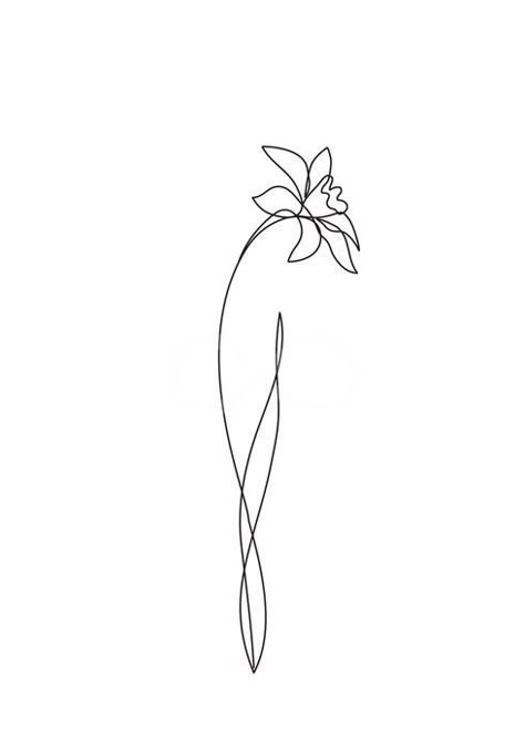 Flower Line Tattoo Simple, Orchid Line Art, Narcissus Tattoo, Narcissus Flower Tattoos, Jasmine Tattoo, Flower Wall Mural, Line Drawing Tattoos, Cream Tattoo, One Line Tattoo