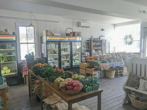 Neighborhood Grocery Store, Coop Grocery Store, Farm Grocery Store, Village Grocery Store, Small Mercantile Store, Farmers Market Store Ideas, Produce Section Grocery Store, Farm Store Interior, Home Grocery Store