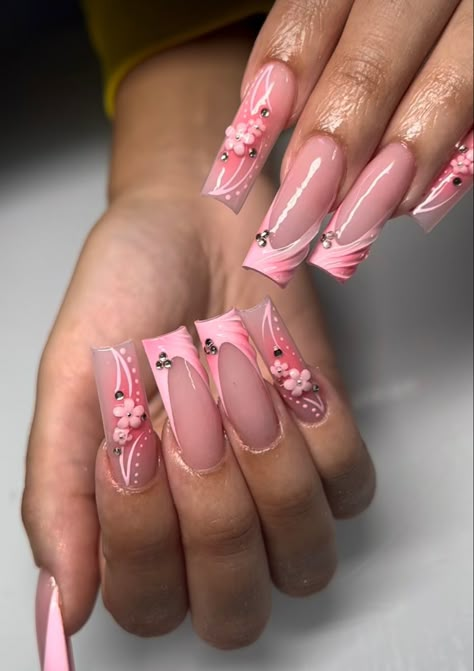 Soya Mumu, Girly Acrylic Nails, Cute Acrylic Nail Designs, Unique Acrylic Nails, Nail Sets, Bling Acrylic Nails, Acrylic Nails Coffin Short, Short Acrylic Nails Designs, Pink Acrylic