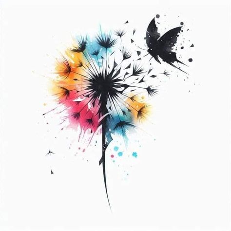 Watercolour Dandelion Tattoo, Watercolor Dandelion Tattoo, Armor Of God Tattoo, Watercolor Tattoo Sleeve, Here Tattoo, Tattoo Mujer, God Tattoo, Flower Wrist Tattoos, Phoenix Tattoo Design