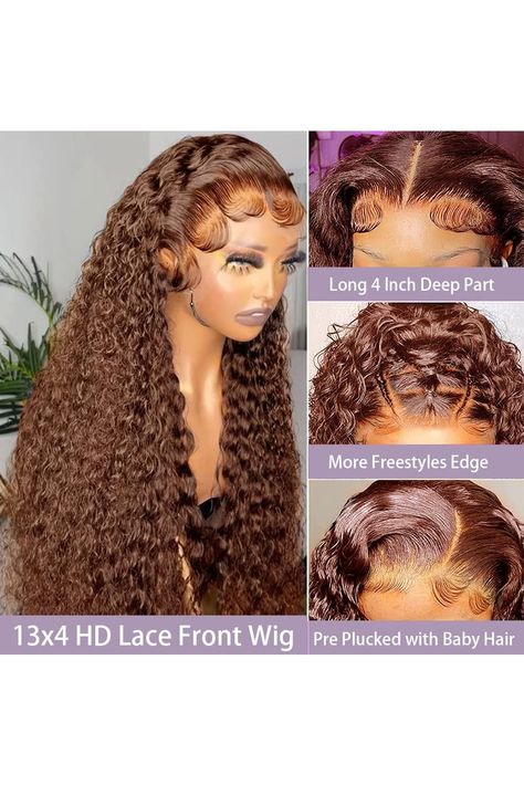 Brown Curly Lace Front Wigs Human Hair 18 Inch Chocolate Deep Wave Wig13X4 150% Density HD Transparent Glueless Lace Wigs Pre Plucked with Baby Hair Brazilian Chocolate Water Wave Lace Wig Colored Human Hair for Women Water Wave Lace Front Wig, Chocolate Water, Brazilian Chocolate, Brown Water, Wig Colors, Hair For Women, Lace Front Wigs Human Hair, Curly Lace Front Wigs, Wigs Human Hair