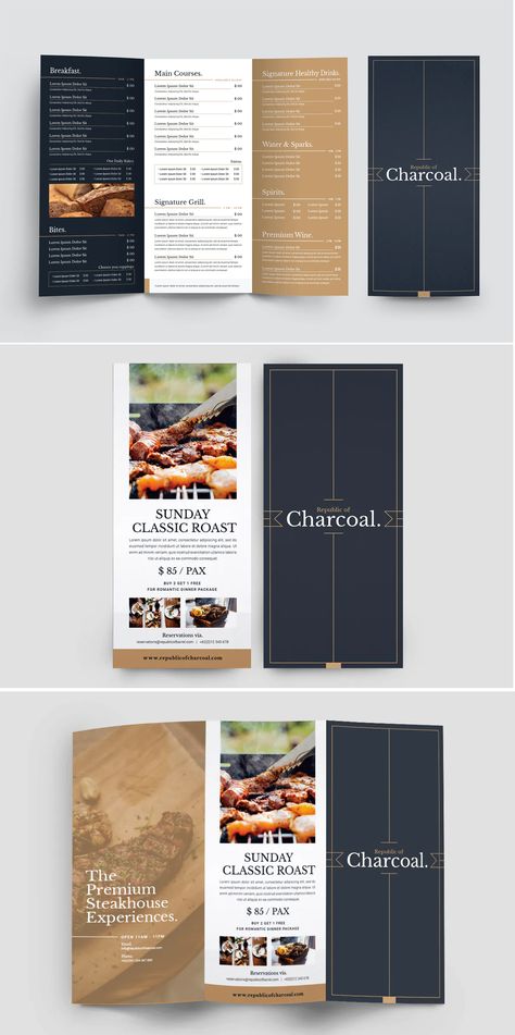 Restaurant Trifold Menu Template AI, EPS, PSD Trifold Menu Design, Menu Landscape, Herbal Packaging, Menu Trifold, Restaurant Brochures, Menu Brochure, Menu Sans Gluten, Elegant Restaurants, Food Menu Template