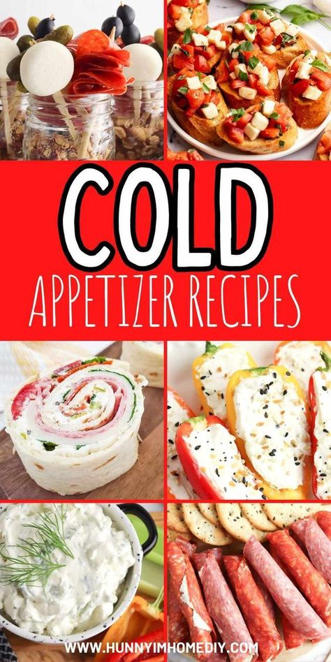 If you need ideas for the best party food to make, you have to try all these cold appetizer recipes! From simple no bake dips to easy finger foods, you'll find everything you need to put together an amazing food table for your next get-together. These snacks are perfect for picnics, potlucks, and backyard BBQs! Party Snacks No Cook, Finger Foods For Lunch Party, Snacks For Potluck Finger Foods, Easy Potluck Finger Foods, Cold Appetizers On A Stick, Cold Apps For A Crowd, Easy Cold Appetizers Make Ahead Simple, Salad To Bring To A Party, Cold Party Food For A Crowd