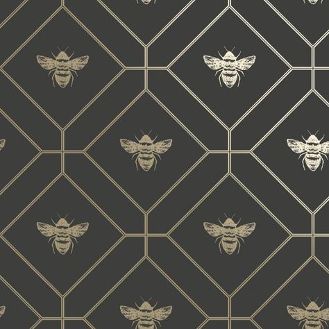 #interiordesign #interiordecor #honeybeewallpaper  #fancifywalls #fancifywallmurals Charcoal Bedroom, Cath Kidston Wallpaper, Boys Bedroom Wallpaper, Bee Wallpaper, Kids Bedroom Wallpaper, Gold Metallic Wallpaper, Girls Bedroom Wallpaper, Bee Kitchen, Bedroom For Girls Kids