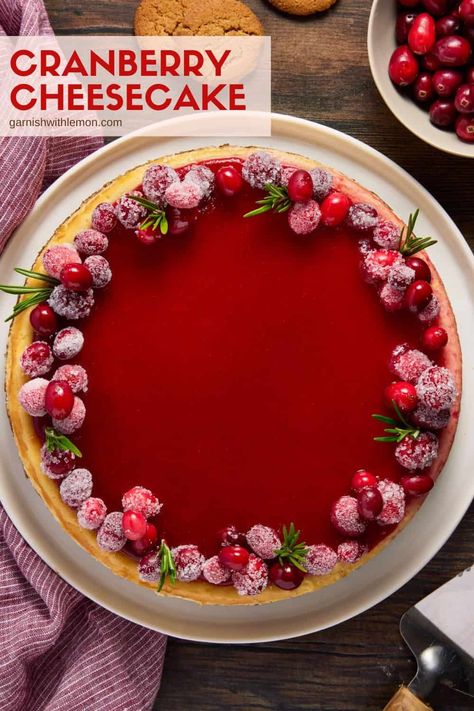 🍰 Elevate your seasonal dessert game with this Cranberry Cheesecake! The perfect blend of creamy cheesecake and tart cranberries will impress your loved ones. 🎄✨ Perfect for any holiday gathering! #CranberryCheesecake #HolidayDessert #Yummy Christmas Dessert Cranberry, Christmas Dessert Make Ahead, Christmas Cranberry Cheesecake, Cranberry Christmas Desserts, Cranberry Cheesecake Topping, Cranberry Desserts Christmas, No Bake Cranberry Cheesecake, Cranberry Torte, Cheesecake Decorating Ideas