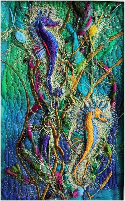 Felting Designs, Felt Ocean, Underwater Scenes, Tailoring Details, Felt Pictures, Crazy Quilting, Textile Fiber Art, Thread Painting, Painted Silk