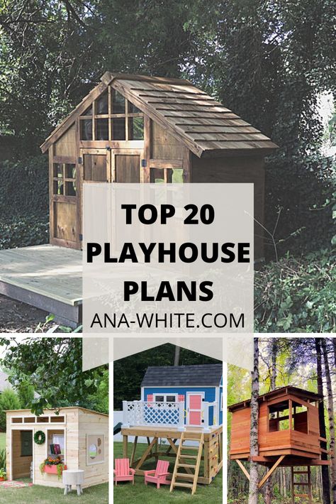 Easy Playhouse Plans How To Build, Playhouse Shed Combo, Plans For Playhouse, Diy Playhouse Outdoor Plans, Garden Playhouse Diy, Backyard Clubhouse Diy, Diy Pallet Playhouse Plans, Playhouse With Porch, Build Your Own Playhouse