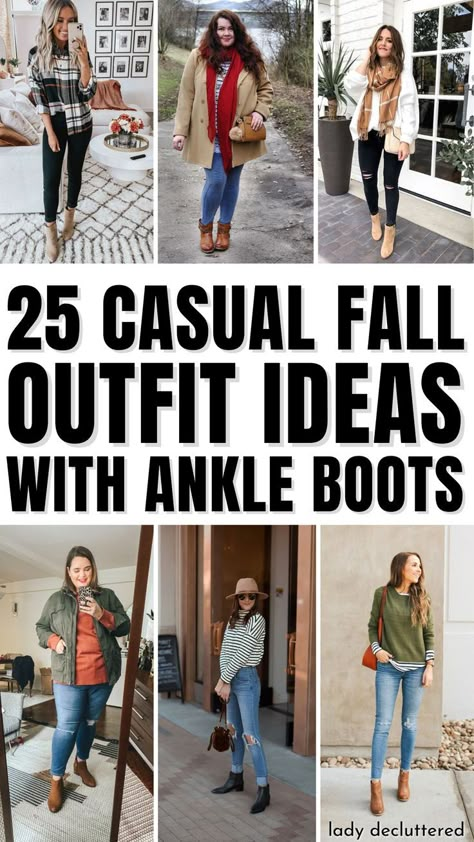 25 Casual Fall outfit Ideas with Ankle Boots Short Boot Outfits Fall, Fall Outfit With Ankle Boots, Boot Outfit Ideas Women, Outfit Ideas Ankle Boots, Outfits With Ankle Boots Fall, Cute Outfits With Ankle Boots, Boots With Work Outfits, Outfits With Tan Boots Ankle, Ladies Boots Winter Fashion