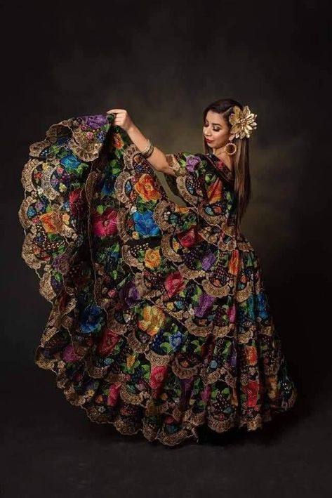 Mexican Theme Dresses, Mexican Dresses Traditional, Mexican Traditional Clothing, Jalisco Dress, Charro Outfit, Folklorico Dresses, Outfit Ideas Dress, Fashion Outfits Winter, Dress Reference