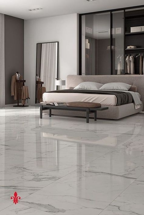 bedroom ideas with marble flooring White Tile Floor Bedroom, White Floor Bedroom Ideas, Marble Flooring Bedroom, White Tile Bedroom Floor, Floor Tiles Bedroom Ideas, Room Flooring Ideas Bedrooms, Bedroom Flooring Ideas Tile, Home Tiles Ideas Floors, Tile Floor Bedroom