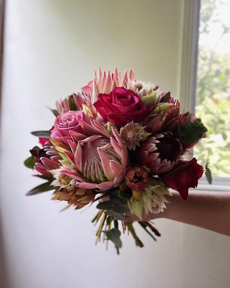 This weeks pink bridal bouquet 🥰 Gorgeous king proteas, blushing brides, roses, pink ice proteas and gum. We still have dates available for 2025. Get in touch if we can give you a floral quote. #gippslandweddingflorist #weddingflowers #weddingflorist #gippslandwedding #nativearrangement #nativebouquet #weddingbouquet #bridal #seasonalbouquet #weddingceremony #ceremony #bramleighestate #bramleighestatewarrandyte #bramleighestatewedding Pink Protea Bouquet, King Protea Bouquet, Pink Bridal Bouquet, Protea Bouquet, Floral Quotes, King Protea, Bridal Bouquet Pink, Sunflower Bouquets, Blush Bride