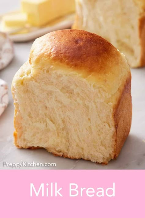 Soft, pillowy Japanese milk bread is a bread lover’s dream. It’s slightly sweet and springy with a nice chew thanks to a special ingredient called tangzhong. Try this delicious bread the next time you want to bake homemade bread. Korean Milk Bread, Amish Milk Bread Recipe, Bread Milk Recipe, Bread Recipes With Milk, Soft Loaf Bread Recipe, How To Make Milk Bread, Japanese Milk Bread Recipe Bread Machine, Easy Milk Bread Recipe, Quick Bread Recipes Easy Loaf Pan