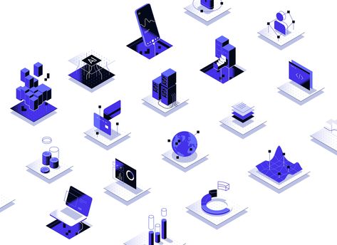 Data & Analytics - Isometric Icons by Dmitrii Kharchenko for FormFrom on Dribbble Isometric Icons, Interactive Web Design, Procreate Tips, Drawing Software, Icon Design Inspiration, Map Icons, Isometric Design, Isometric Illustration, 3d Icons