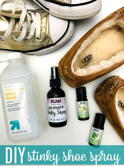 If you're dealing with stinky shoes, no matter who's they are in the family, there is something that will help and you can DIY it! Make this stinky shoe spray to take care of the whole family's smelly shoes. Stinky Feet Remedy, Natural Shoe Deodorizer, Shoe Deodorizer, Homemade Shoes, Stinky Shoes, Shoe Spray, Smelly Shoes, Essential Oils Diy, Deodorize Shoes