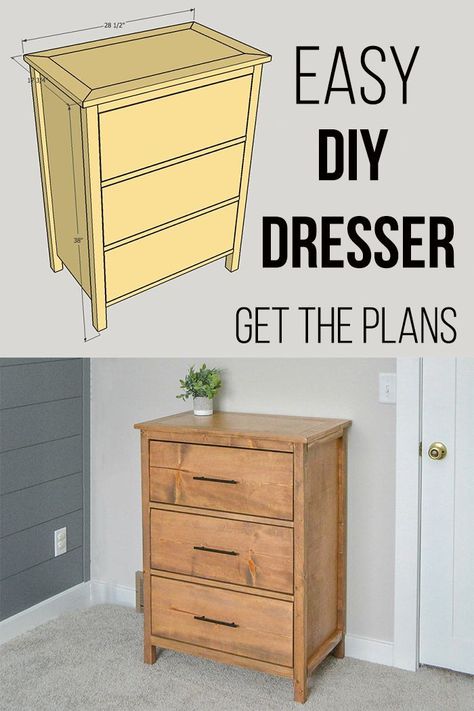 Easy DIY Dresser plans!  The plans are so simple to follow. How to build a basic DIY dresser for cheap using basic lumber. Great project idea for a beginner woodworkers #AnikasDIYLife #woodworking #dresser Diy Dresser Nightstand, Diy Nightstand Ideas Cheap, Easy Diy Dresser, Diy Dresser Build, Diy Dresser Plans, Cheap Dresser, Dresser Plans, Diy Furniture Cheap, Small Dresser