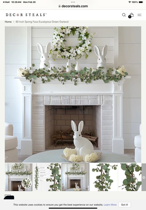 Easter Fireplace Mantel, Spring Mantle Garland, Easter Fireplace Decor, Faux Eucalyptus Garland, Spring Fireplace Decor, Easter Mantle Decor, Spring Mantle Decor, Easter Mantle, Spring Mantle