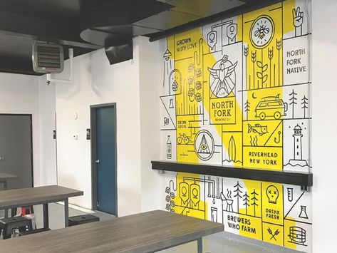 NoFo Brewing Co Mural by Michael Everitt on Dribbble Office Branding Wall, Yellow Mural, Office Wall Graphics, Office Graphics, Photowall Ideas, Office Mural, Office Wall Design, Interior Design Software, Environmental Graphic Design