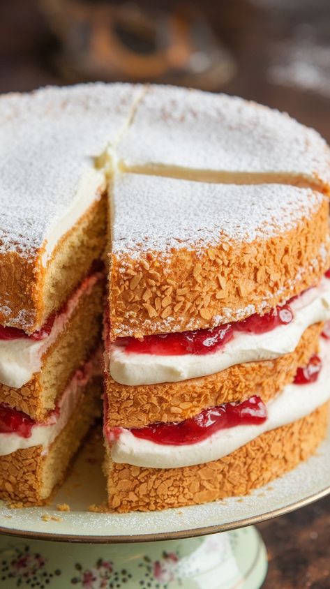 Indulge in this fluffy vegan Victoria sponge cake, featuring layers of vanilla cake filled with strawberry jam and dairy-free buttercream—perfect for any occasion! Vegan Sponge Cake, Victoria Sponge Cake Recipe, Vegan Victoria Sponge, Dairy Free Buttercream, Strawberry Sponge Cake, Vegan Buttercream, Sponge Cake Recipe, Vegan Whipped Cream, Victoria Sponge Cake