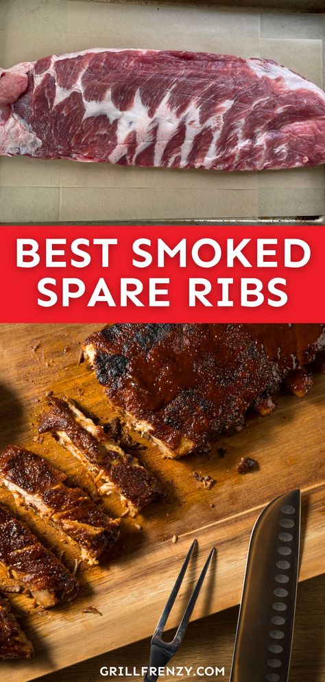 Smoked Pork Spare Ribs, Grilled Spare Ribs, Smoked Spare Ribs, Pork Spare Ribs Recipe, Bbq Spare Ribs, Smoked Pork Ribs, Cut Recipe, Pork Spare Ribs, Pellet Grill Recipes