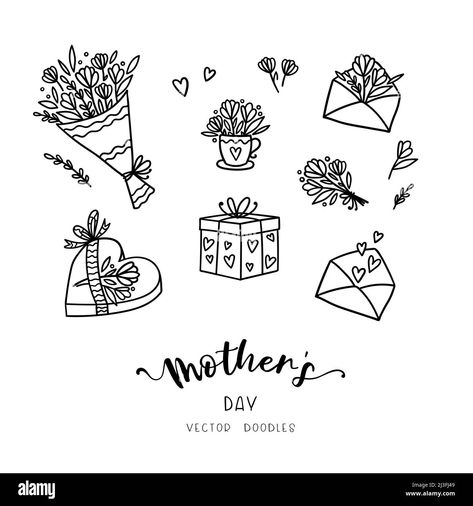 Doodles Mothers Day, Drawing Ideas Easy Doodles, Mothers Day Drawings, Doodles Cute, Gift Vector, Drawing Room Interior Design, Flowers And Gifts, Drawn Flowers, Easy Doodles