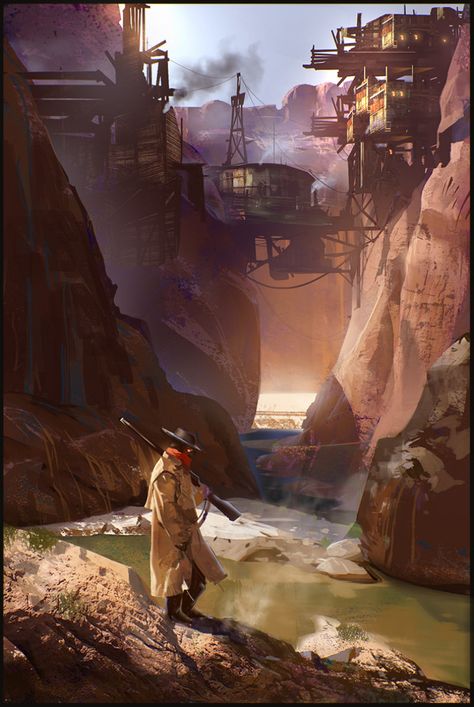 Environment Inspiration, Post Apocalyptic Art, West Art, Landscape Concept, Cowboy Art, Fantasy Places, Fantasy Setting, Scene Design, Environment Design