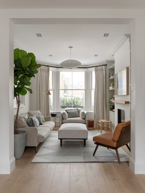 Rebecca Wakefield, Bay Window Living Room, London Living Room, Terrace Living Room, Textured Fabrics, Victorian Living Room, Narrow Living Room, Open Plan Living Room, Cosy Living Room