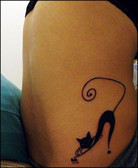 http://tattoomagz.com/blackwork-tattoos/blackwork-tattoo-stretching-cat/ Cat Silhouette Tattoos, Kitty Tattoos, Black Cat Tattoos, Silhouette Tattoos, Cat Tattoo Designs, Tattoo Feminina, Dope Tattoos, Small Tattoo, Skin Art