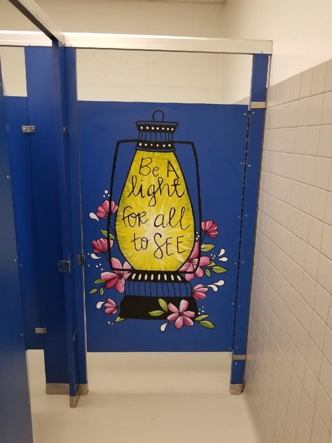 School Murals Hallways, School Bathroom Ideas, School Restroom, Bathroom Mural, School Improvement, Creative Writing Ideas, Bathroom Stall, School Bathroom, School Hallways