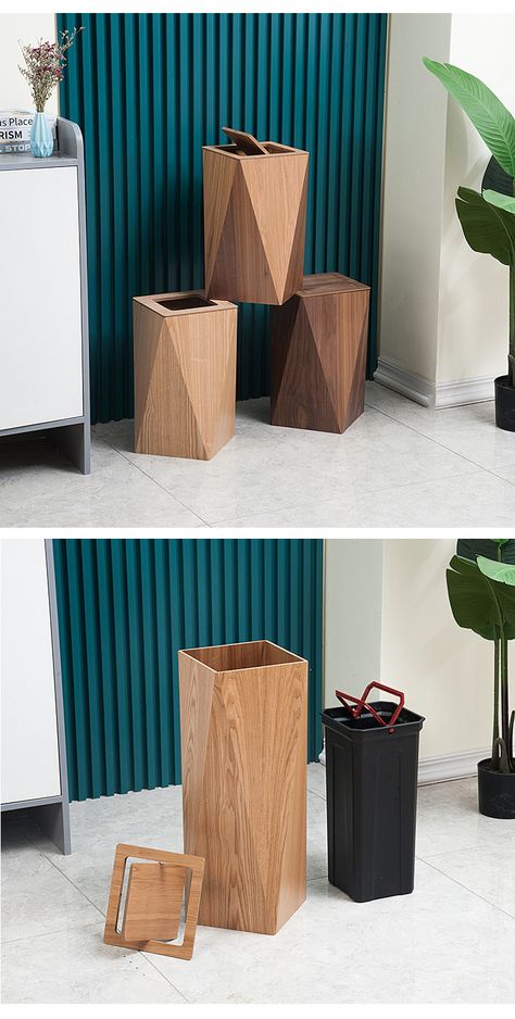 Wooden Creative Garbage Bin With Cover Nordic Net Red Light Luxury Bathroom Trash Can Hotel Office Home Stay Waste Disposer - Waste Bins - AliExpress Office Garbage Can, Bathroom Trash Can Ideas, Trash Can Ideas, Wooden Bin, Rattan Accessories, Wooden Trash Can, Hotel Accessories, Wooden Furniture Design, Office Bin