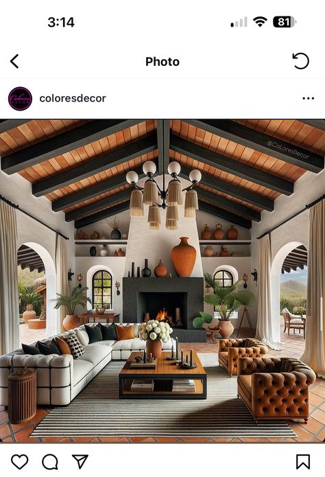 Mexican Living Room Decor Hacienda Style, Mexican Hacienda Homes, Modern Mexican Hacienda, Hacienda Living Room, Hacienda Style Homes Interiors, Hacienda Style Homes Mexican, Spanish Colonial Decor, Spanish Living Room, Mexican Style Decor