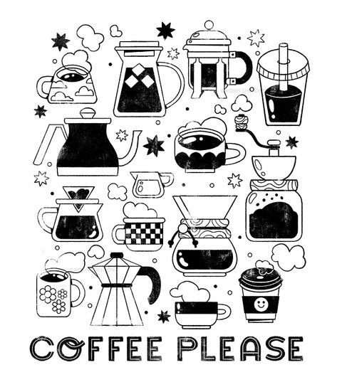 Menu Design Inspiration, Coffee Doodle, Coffee Shop Branding, Stone Creek, Coffee Drawing, Coffee Illustration, Cafe Art, Coffee Stickers, Coffee Print