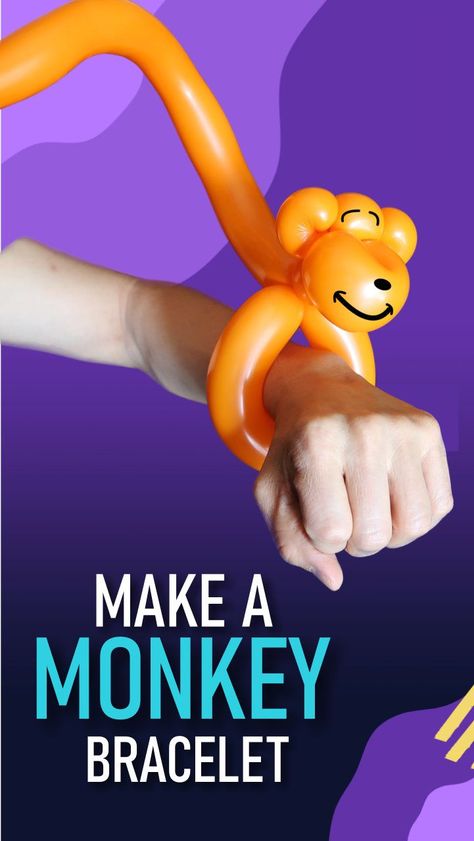 Here's how to make your first monkey balloon animal, a cool and fun monkey balloon bracelet. Just follow our easy step by step instructions that are specifically designed for beginners. Monkey Balloon Animal, Monkey Bracelet, Team Games For Kids, Easy Balloon Animals, Balloon Crown, Twisting Balloons, How To Make Balloon, Balloon Toys, Balloon Artist