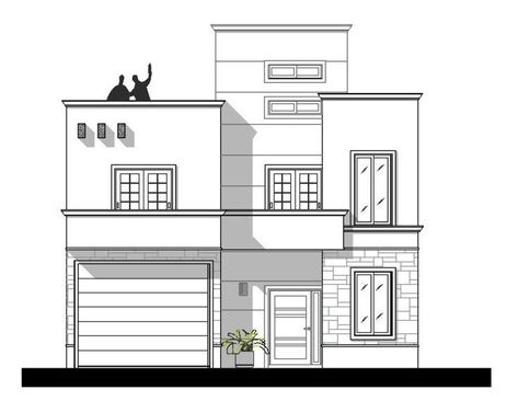 2d Elevation Design In Autocad, 2d Architecture Drawing, 2d House Drawing, Simple House Design Drawing, Modern House Drawing, Front House Design, Simple House Drawing, House Design Drawing, Apartment Exterior