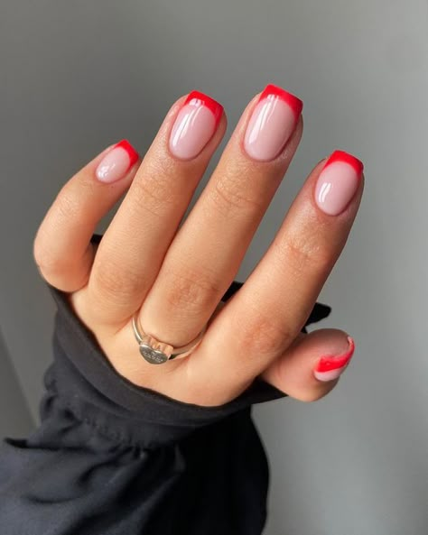 Red Tip Nails, Stylish Manicure, Red Summer Nails, French Manicure Nails, Nails Classy, February Nails, Simple Acrylic Nails, Acrylic Design, Nails Aesthetic